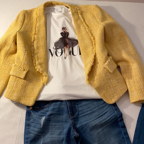 Zara Jackets & Blazers - Zara basic yellow frayed tweed blazer jacket